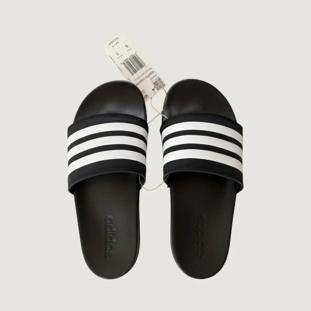 Adidas Adilette Comfort Slides Black White Unisex Men's Size 6 Women's Size 7